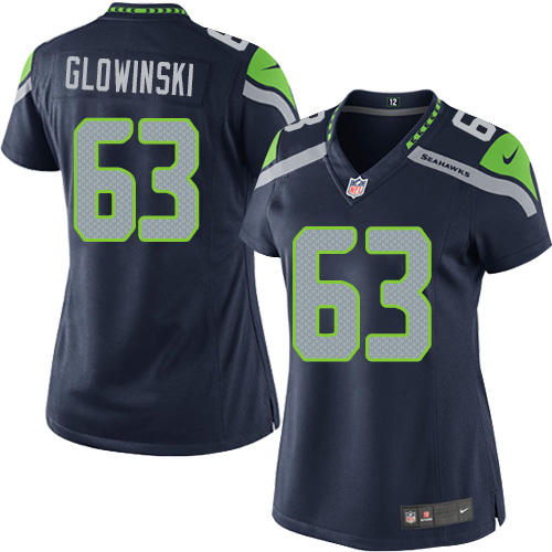 Women's Elite Mark Glowinski Nike Jersey Navy Blue Home - #63 NFL Seattle Seahawks